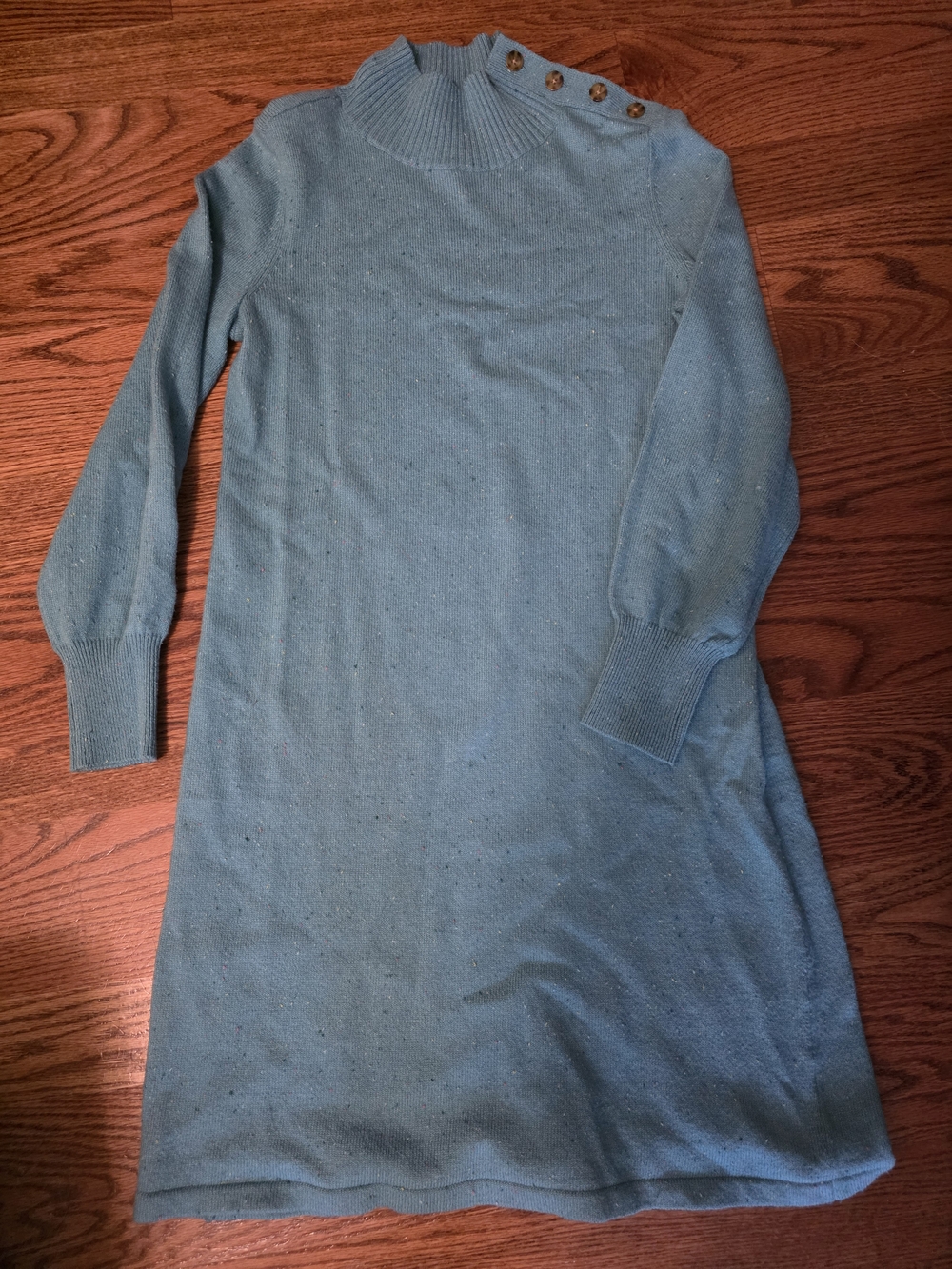 Talbots Teal Long-Sleeve Knit Button-Shoulder Dress